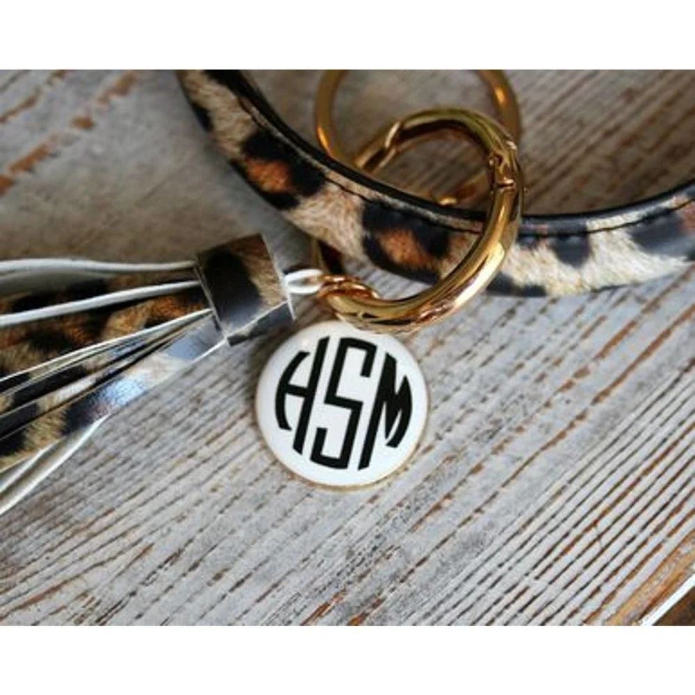 Yellow‎ Leopard Vegan Leather Tassel Bangle Keychain~~NWOT